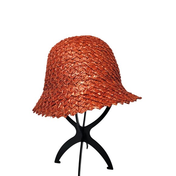Vtg 20s 30s Italian Filippo Catarzi Womens Orange Woven Straw Bucket Hat Flapper - Picture 5 of 7